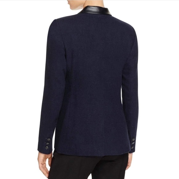 NEW $138 Foxcroft [ 16 ] Wool Faux Leather Trim Two-Button Blazer in Navy‎ - Picture 14 of 15